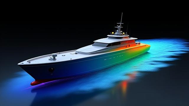 船体周りの水圧分布を示すCFDシミュレーションのスクリーンショット