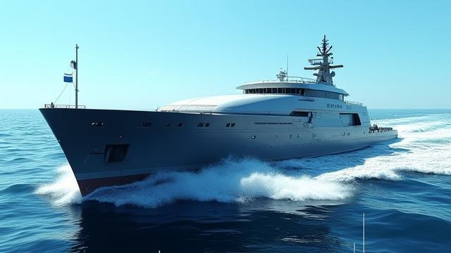 波の中を航行する船のシミュレーション、リアルタイムの運動データ表示