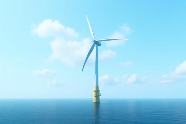 洋上風力タービンが設置された固定式モノパイル基礎のイメージ。